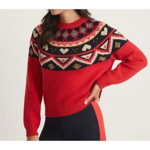 Marine Layer Archive Alpine Sweater Fair Isle Wool Pullover Red Rainbow NWT XS